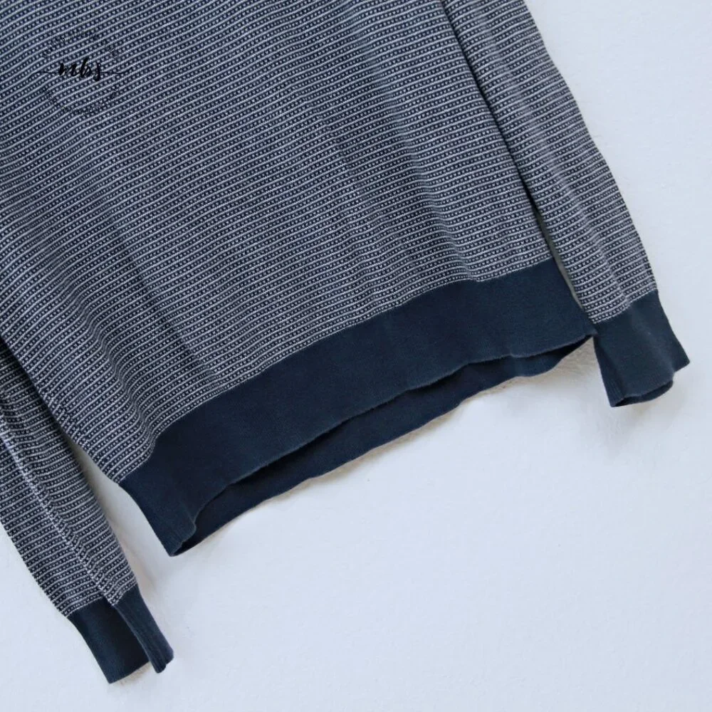 J. Crew Cotton Striped Bird's Eye Stitch Sweater Navy White‎ L